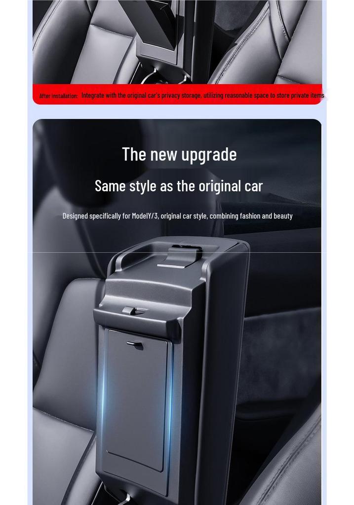 Tesla Model 3/Y Mittelkonsolen-Privatsphären-Aufbewahrungsbox Armlehnen-Organizer YL Modifizierte Zubehörteile