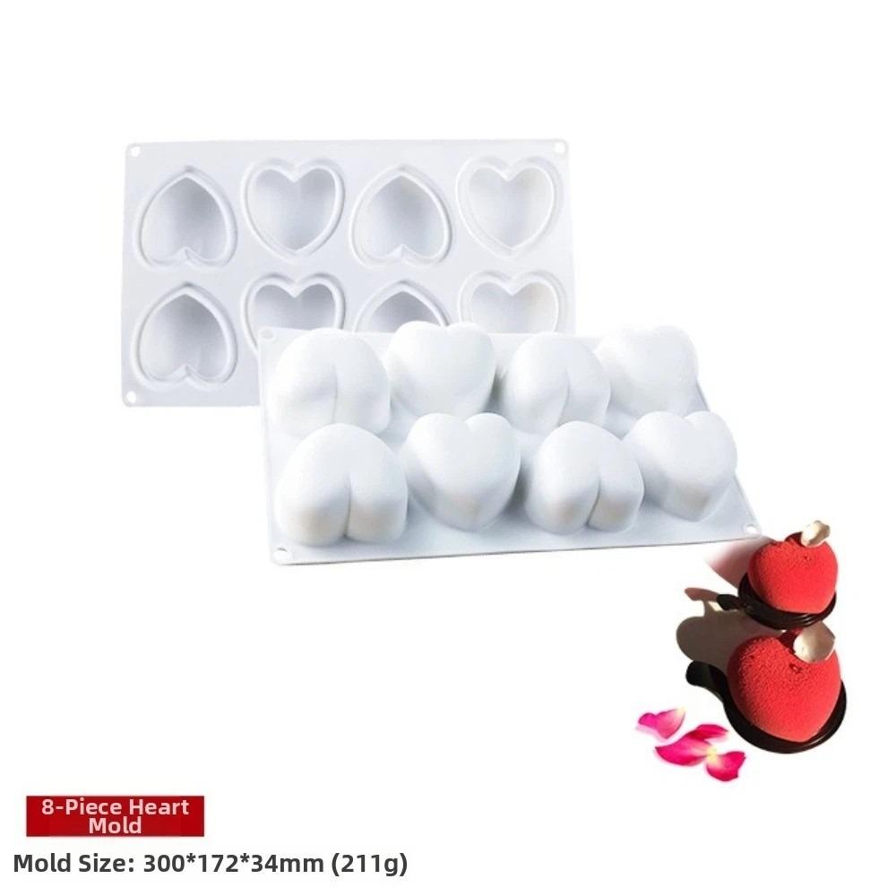 

New 8 Grid Cavity Cake Mold Silicone Material Handmade Heart Shape Mold 3D Heart Shaped Reusable French Pastry Mold Home Baking белый