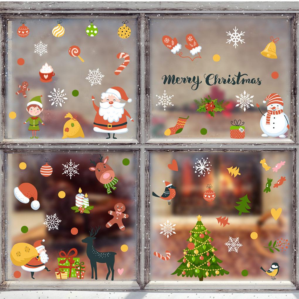 2 Pieces Christmas Santa Claus Window Stickers Anti-static Decorations Visible Xmas Tree Stocking Home Decor Wall Decals