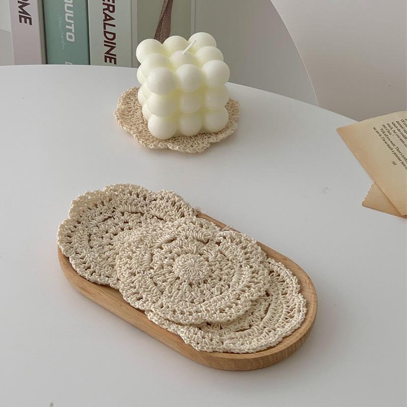 Round Lace Coaster Handmade Hearted Shaped Lace Coasters INS Woven Embroidery Floral Cup Pads Desktop Decorative Placemat