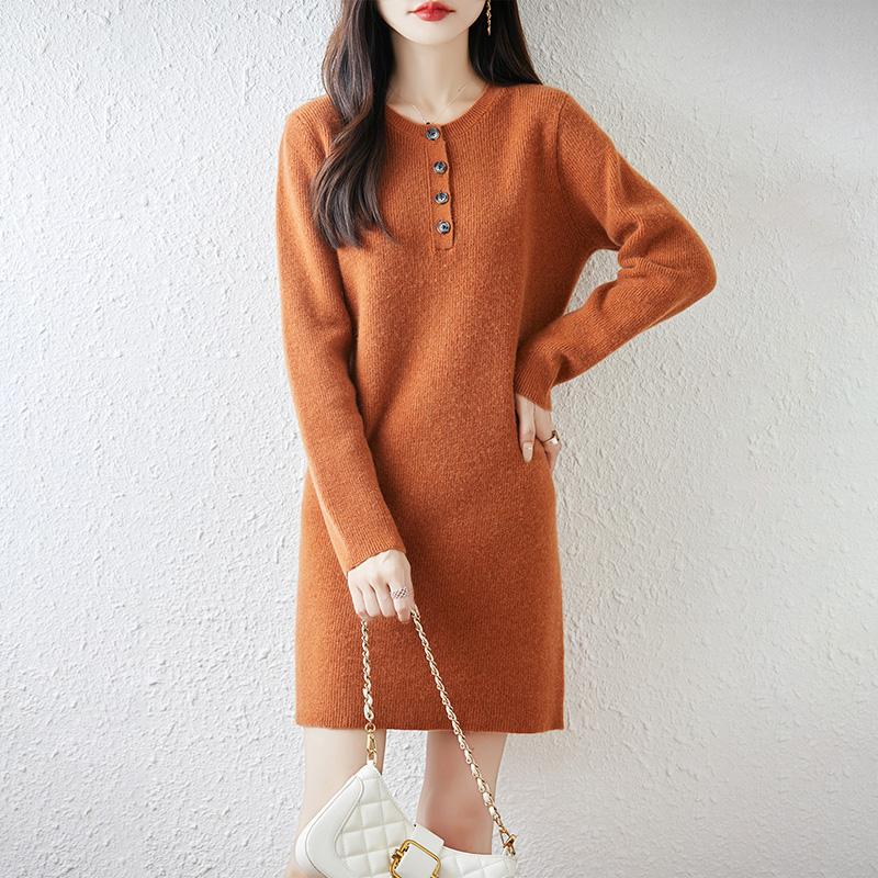 Women Sweater Dress 100% Wool MODERN NEW SAGA O-neck Knit Long Pullover Winter Jumpers Wool Long Dress Female