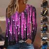 Plus Size European and American Fashion 2025 Women's Elegant V-neck Long Sleeve T-shirt