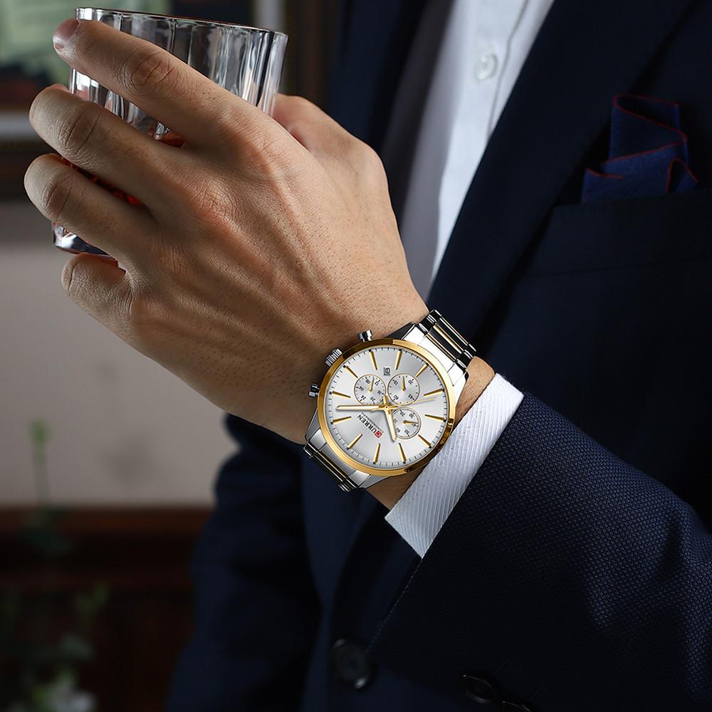 CURREN Steel Strap Watch Simple Calendar Large Dial Business Watch Waterproof Men's Fashion