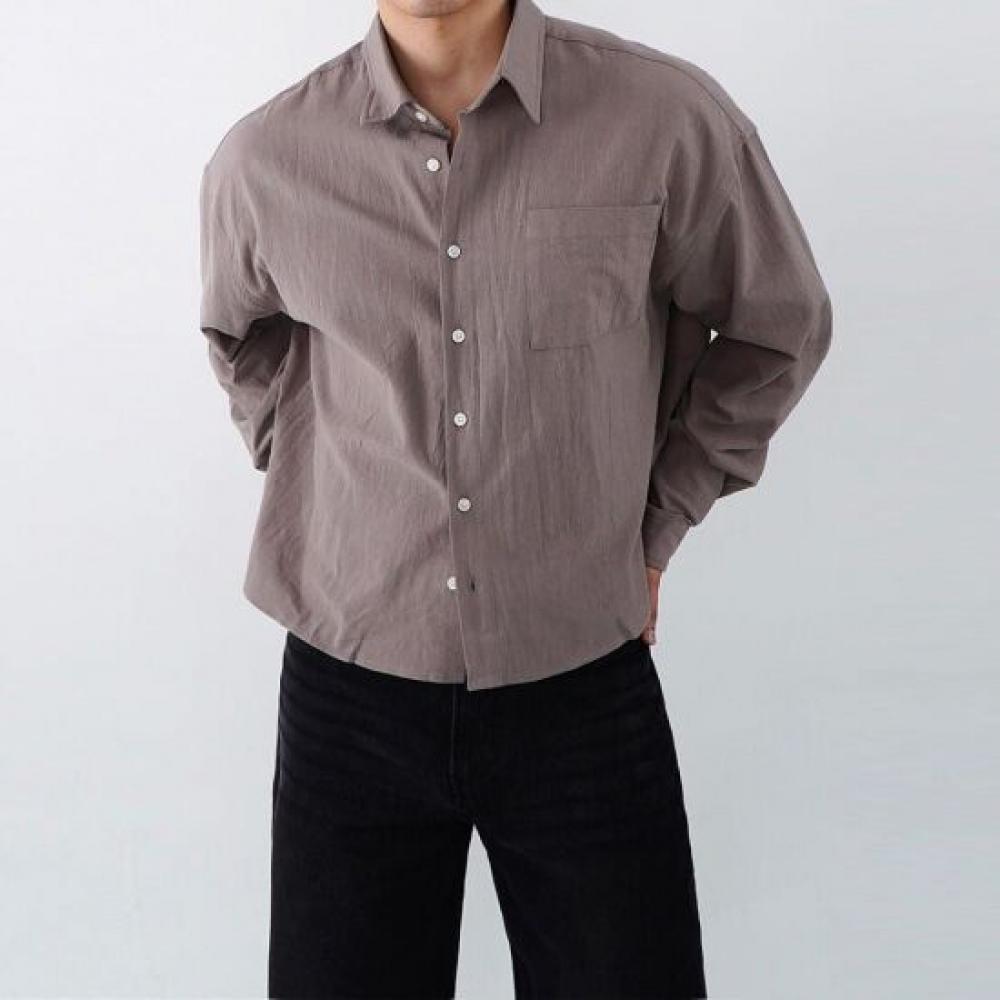 Onl Men Linen Crop Shirt Sky Blue Oxford