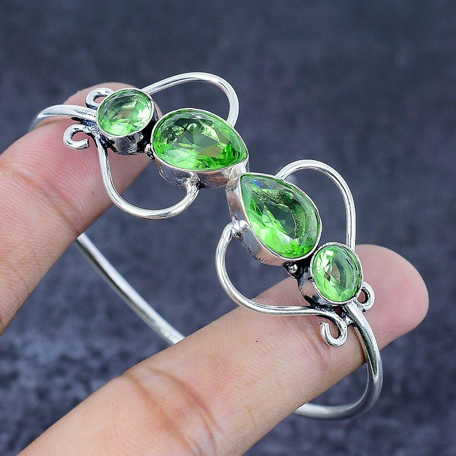 Natural Tsavorite Gemstone 925 Sterling Silver Cuff Bangle Adjustable T4L41