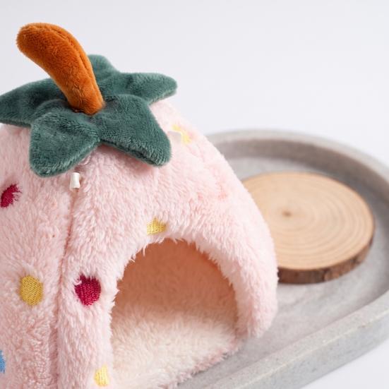 Comfortable Pet Sanctuary Plush Strawberry Hamster Bed, Soft Winter Warm Hideout, Cute Cozy Enclosed Cave Bed for Gerbil, Sugar Glider,