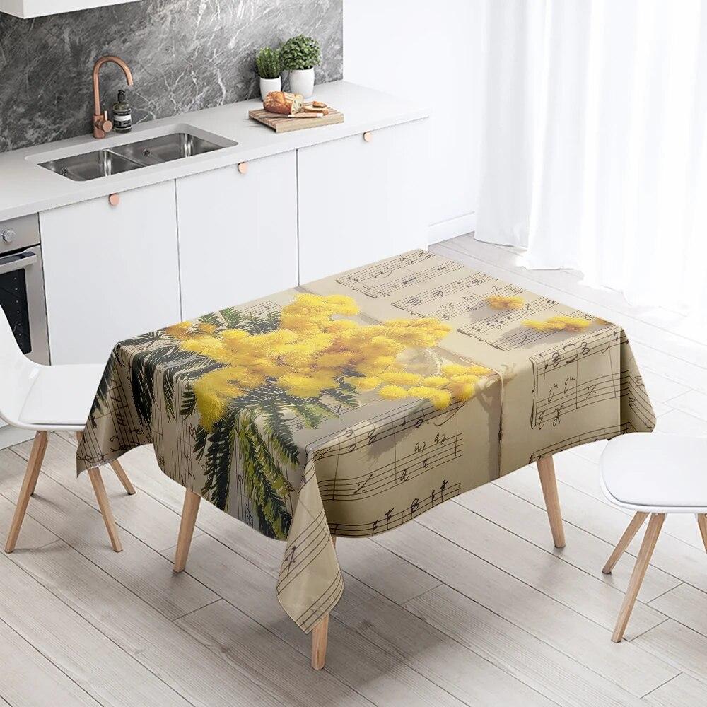 Yellow Floral Tablecloth Stain Resistant Waterproof Rectangular  Kitchen Table Decoration Home Decor