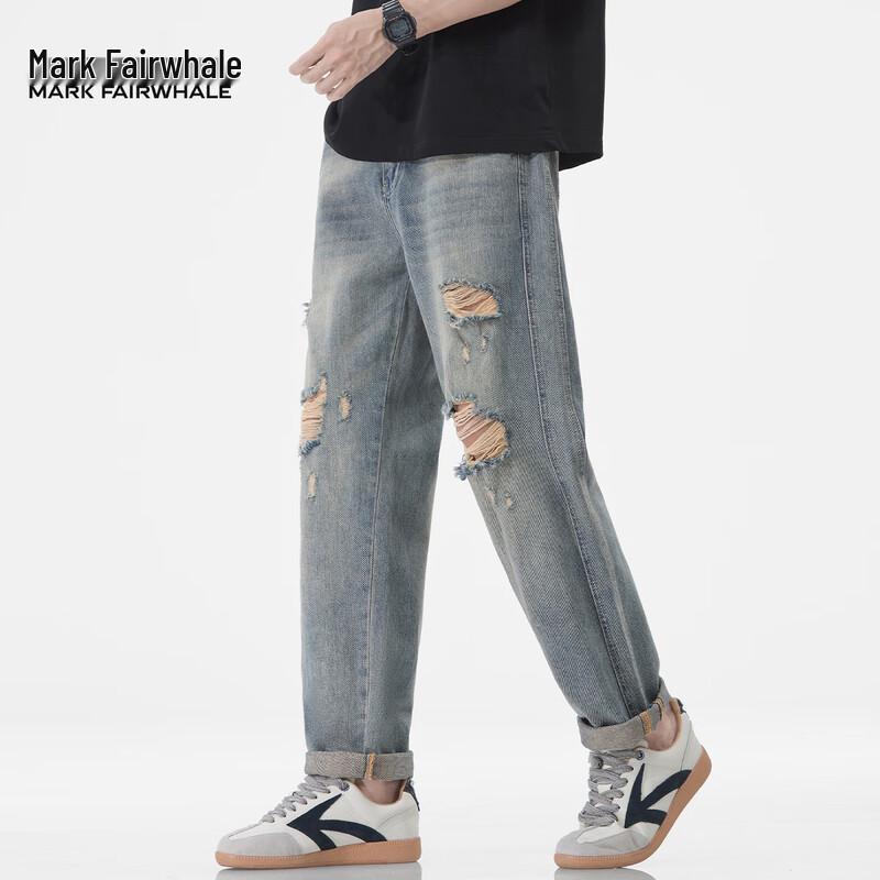 Mark Fairwhale Men's Distressed Loose Straight-Leg Cropped Jeans