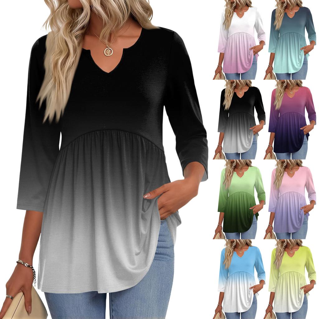 Women's V-Neck Blouse with Three-Quarter Sleeves and Print for Casual Wear