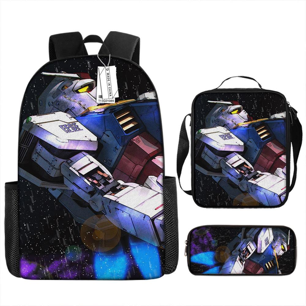Gundam Mecha Schultasche Jungen und Grundschüler Ultraleichter Rückenschutz Rucksack Jungen Animation Kinderrucksack Dreiteiliges Set