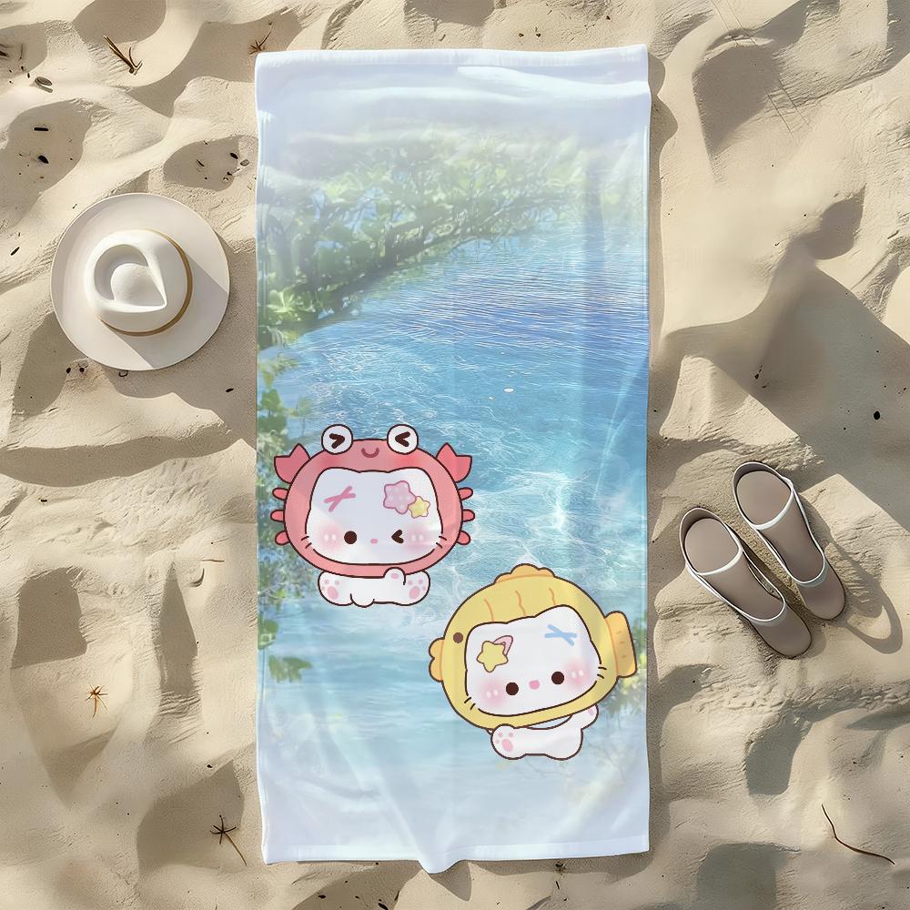 Cute Cat and Water Towel For Swim Yoga Gym Quick Drying Soft and skin-friendly Beach Towels All-Season