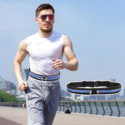 Sports Running Belt with Reflective Strips Fitness Dual Pouch Waist Pack Portable Elastic Belt Fanny Pack for Outdoor Exercise Cycling