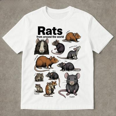 Crazy Rats Vintage 90s T-Shirt Retro Medieval Rat Printed Tshirt Cursed Cat Funny Meme Shirt Ironic Shirt Y2k Casual Clothing
