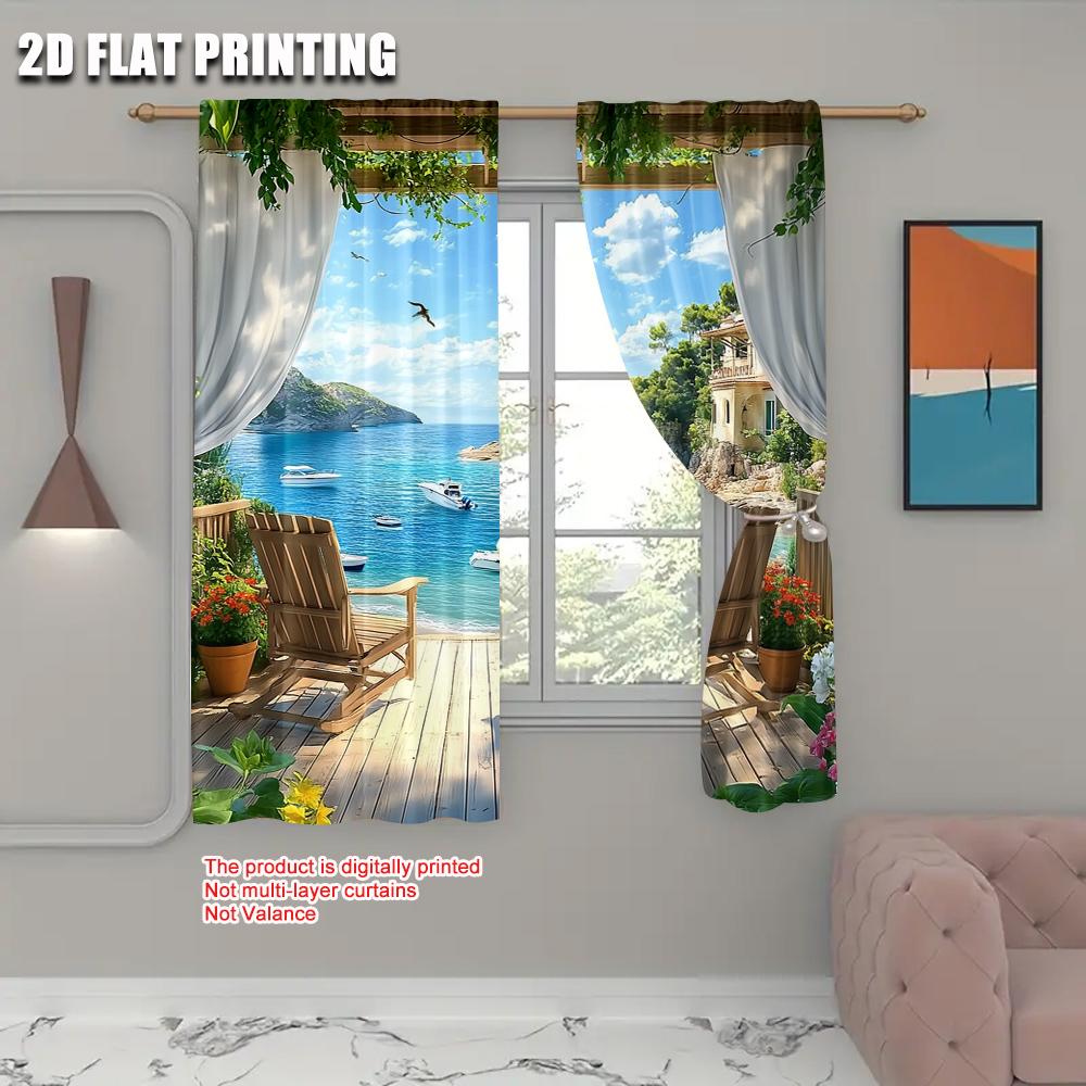 2pc    Window Treatment Curtains scenery Versatile Fabric  Without Electricity Festive Holiday Use for All Occasions decorate