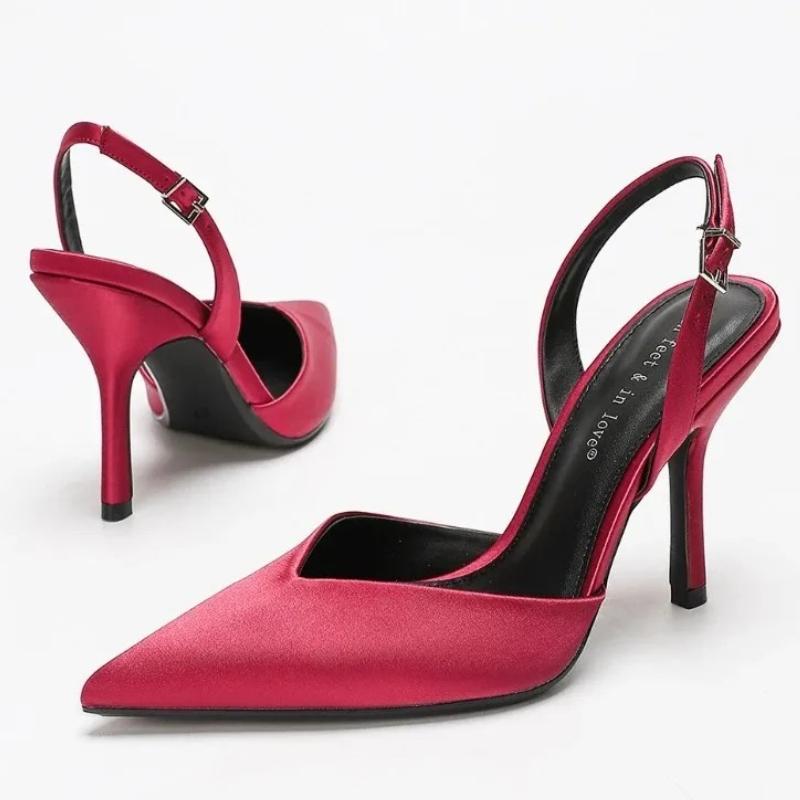 Pointed Toe Pumps Women Heeled Sandals Satin Elegant Slingback High Heels Women Concise Fashion Party Wedding Dress Shoes