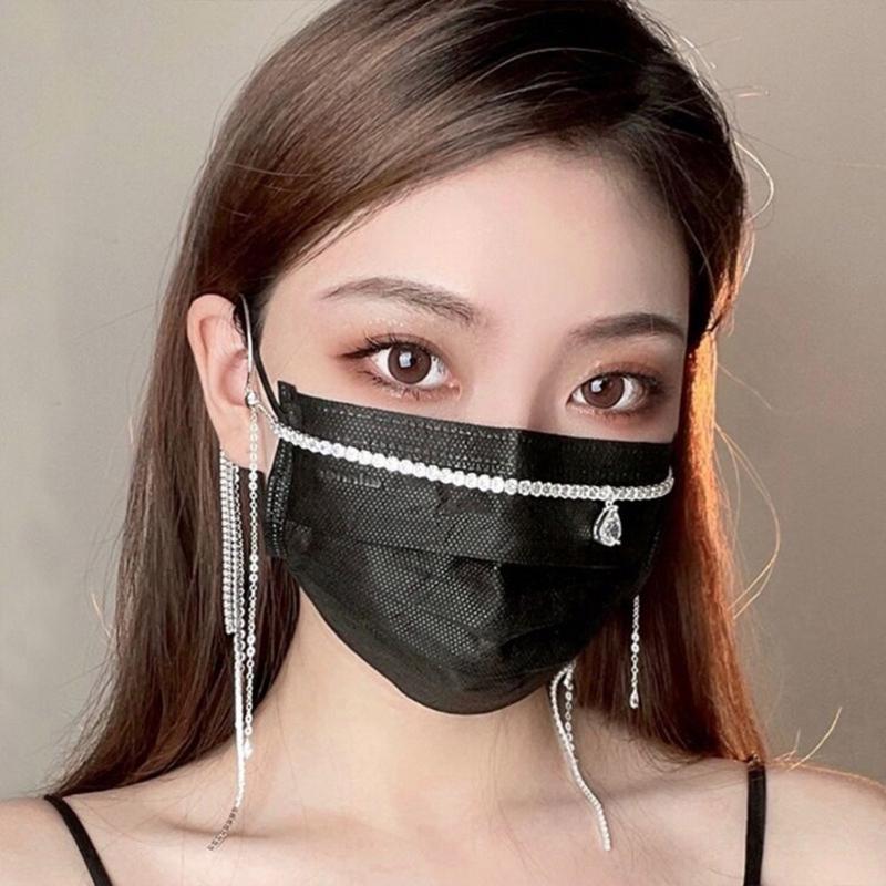 Bling Rhinestone Long Chain Tassels Pendant Face Jewelry for Women Party Accessories Crystal One Row Face Chain Jewelry
