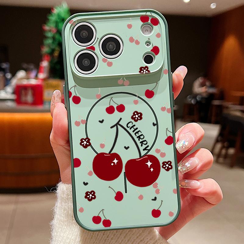 Cartoon Cherry Print Magnetic Phone Case For iPhone 17 Pro Max 16 15 14 13 Pro Max For Magsafe Wireless Charge TPU PC Back Cover