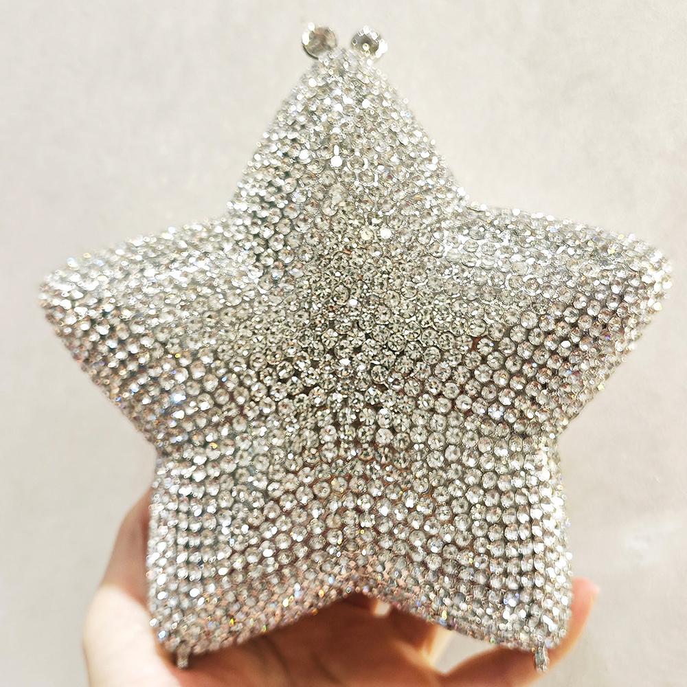 Black Star Shaped Diamond Evening Bags WHTUOHENG Crystal Women Wedding Party Purses Five-Angled Star Clutch Rhinestone Bag PursE 16cmX15cmX5cm серебряный