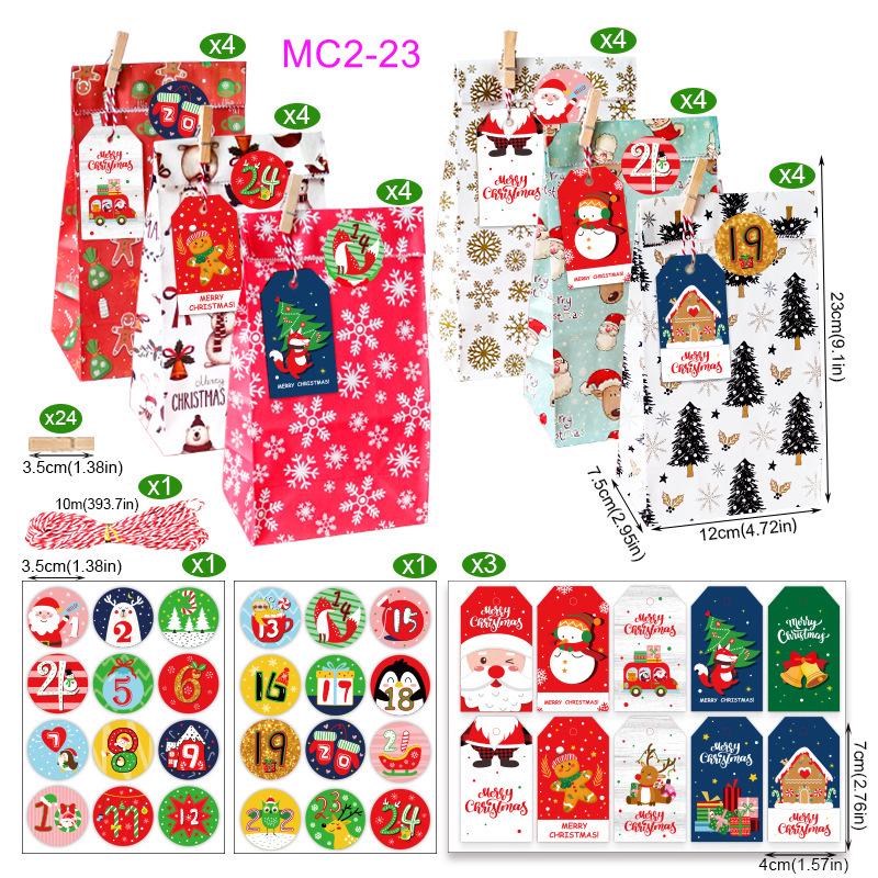 Christmas Advent Calendar Kraft Gift Bags Set - 24 Pieces