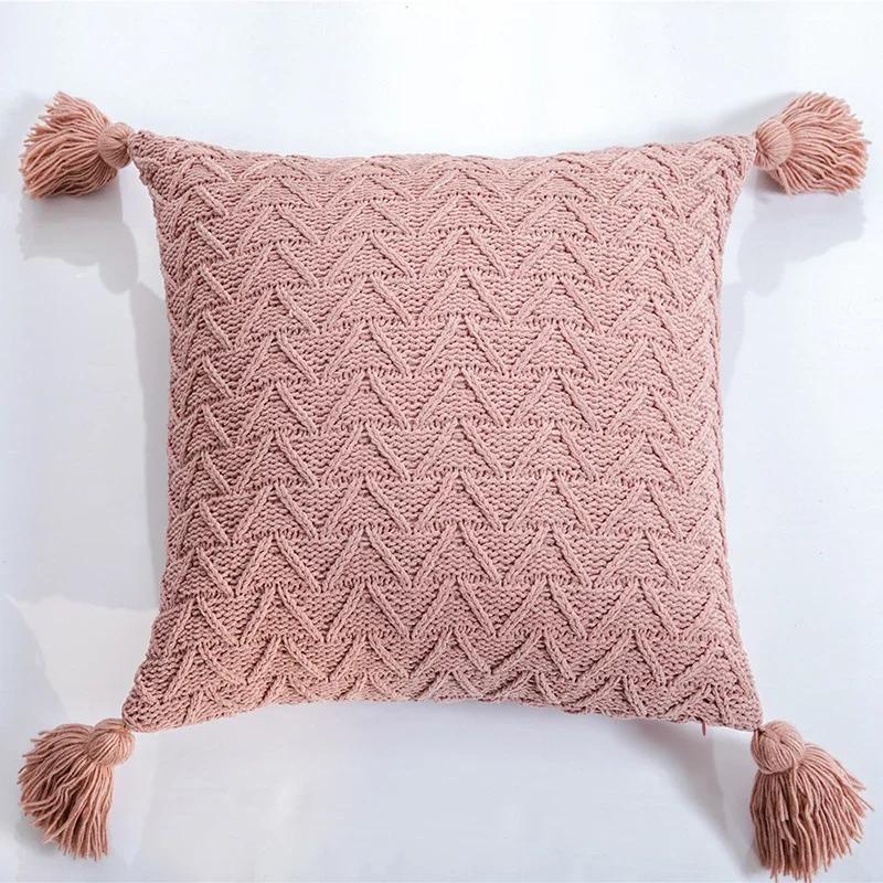 REGINA Cute Tassels Chenille Pillow Case Nordic Bed Knitted Pillow Cover Fall Home Decorative Pillowcase Sofa Soft Cushion Cover