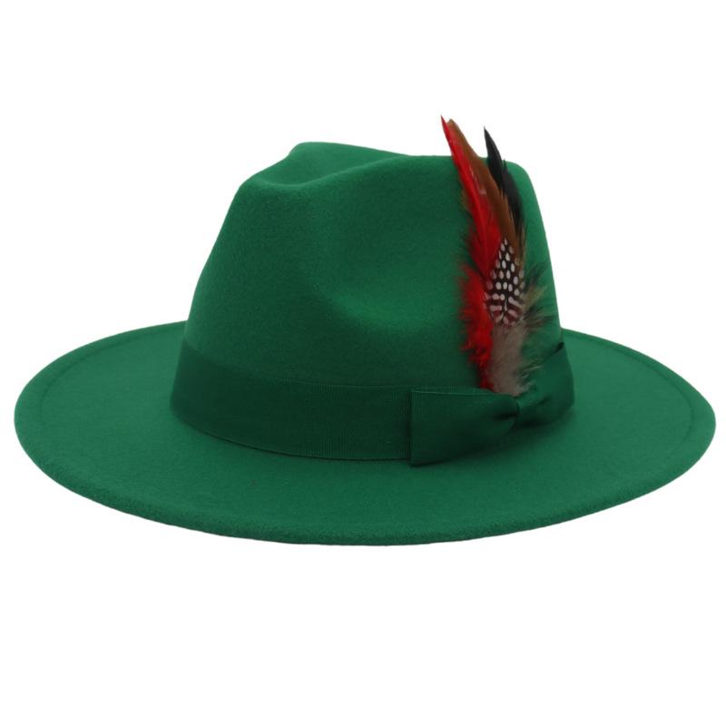 Bow Feather Top Hat Big Eave Hat Men'S And Women'S Cashmere Felt Hat Wind Hat