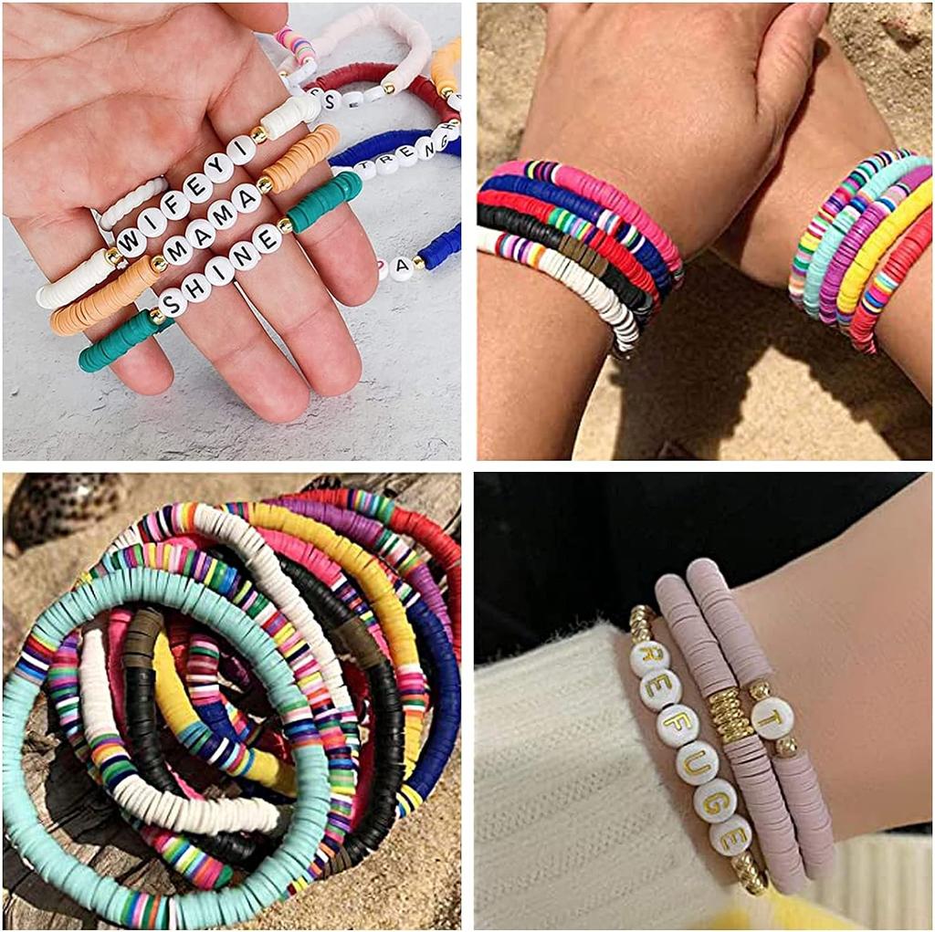 1 Sıra Kolye 7 Renk Bileklikler 6mm Sedefli Toz DIY Takı Yapımı İçin Gevşek Boncuklar Polimer Kil Moda 350 Adet Ara Boncuk