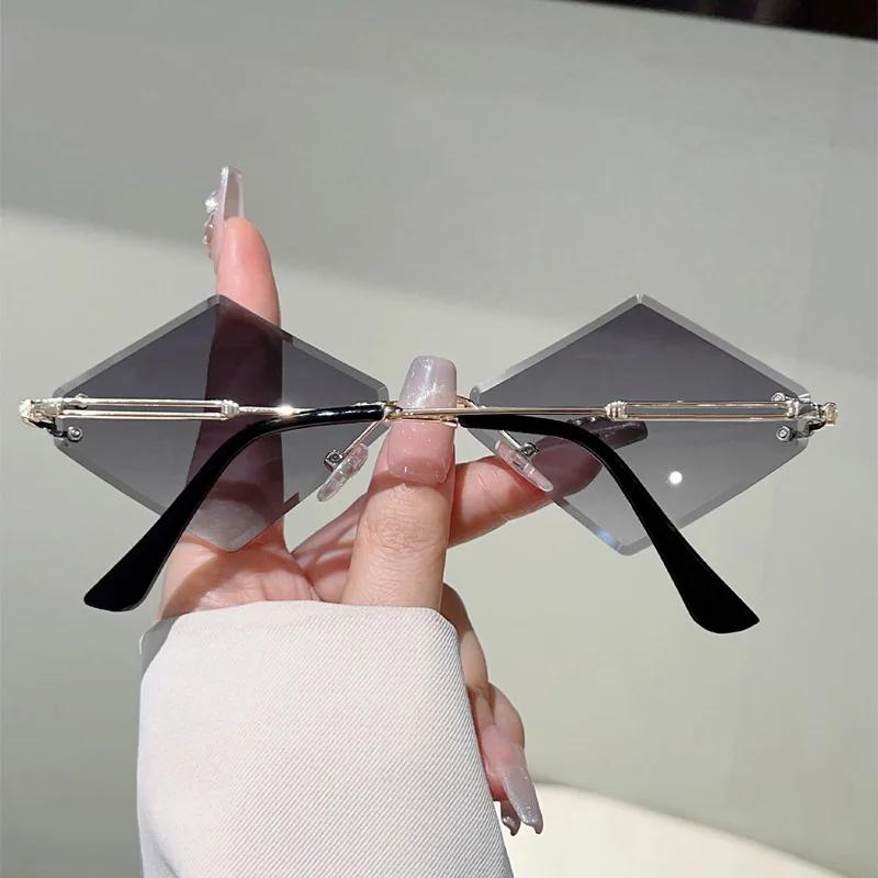 y2k Rimless Irregular Rhombus Sunglasses Women For Men Vintage Sun Glasses Luxury Brand Designer Punk Popular Hip Hop Pink Shade