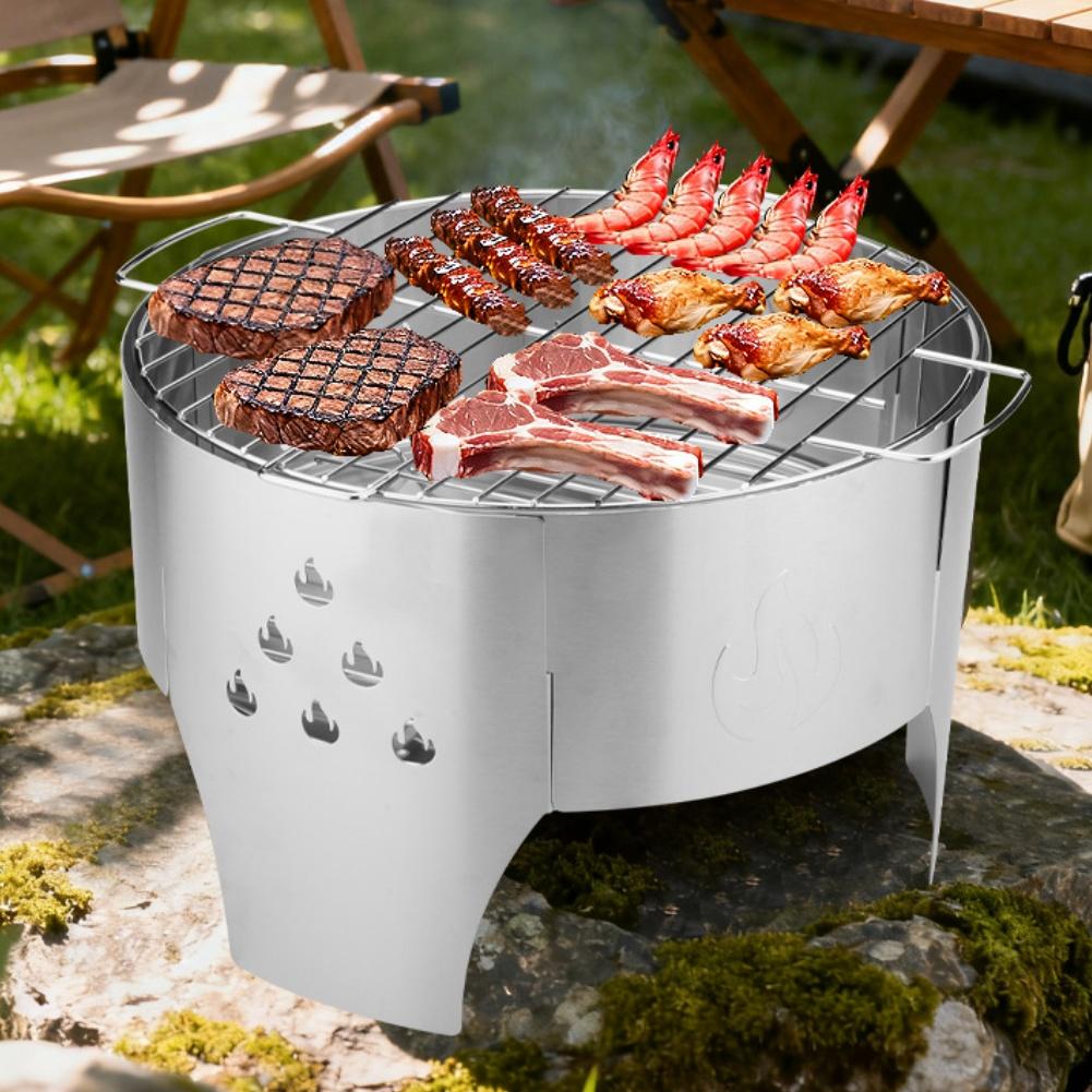 Lightweight Portable Stainless Steel Campfire Grill and Folding Charcoal Stove for Outdoor BBQ and Camping Adventures