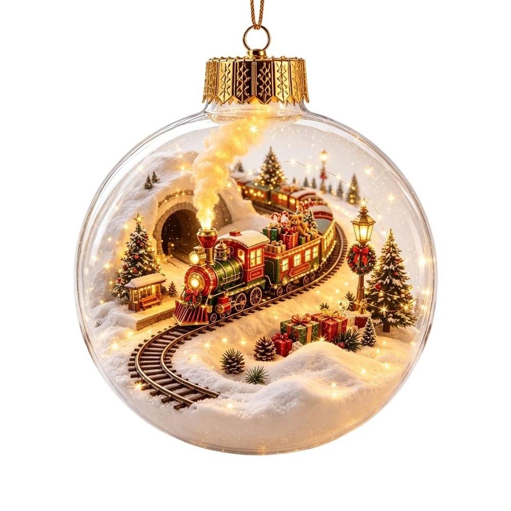 8cm Christmas Ball Ornament Acrylic with Light Xmas Hanging Decoration Transparent DIY Snowman Crystal Ball Holiday Ornament
