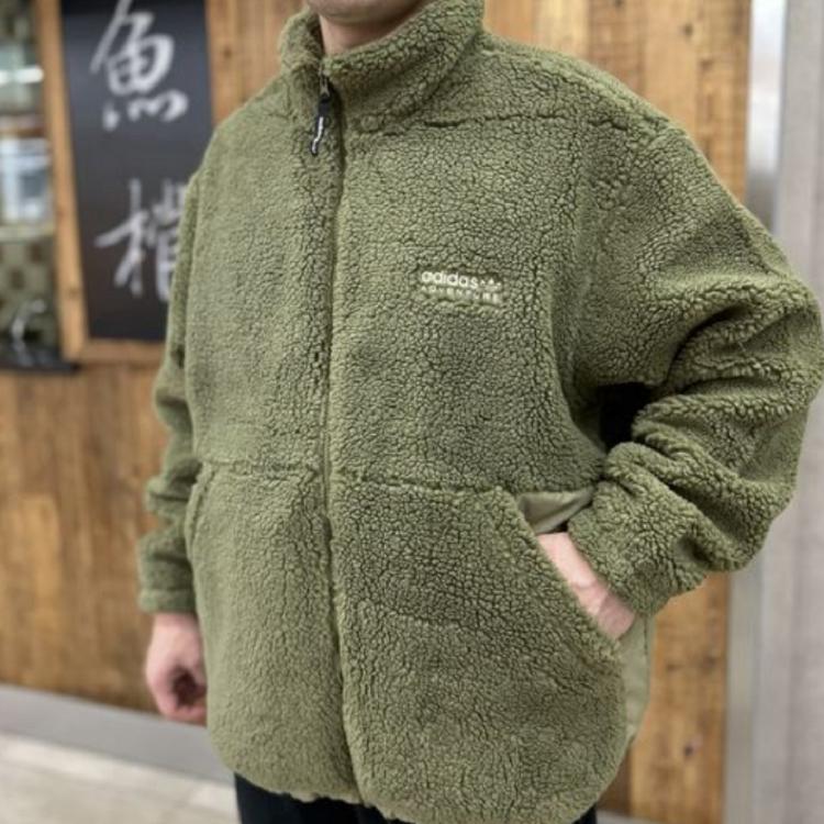Adidas Originals Adv Sherpa Outdoor Logo Sport Fleece Spliced Stand Collar Jacket Men Jackets Green HC0365