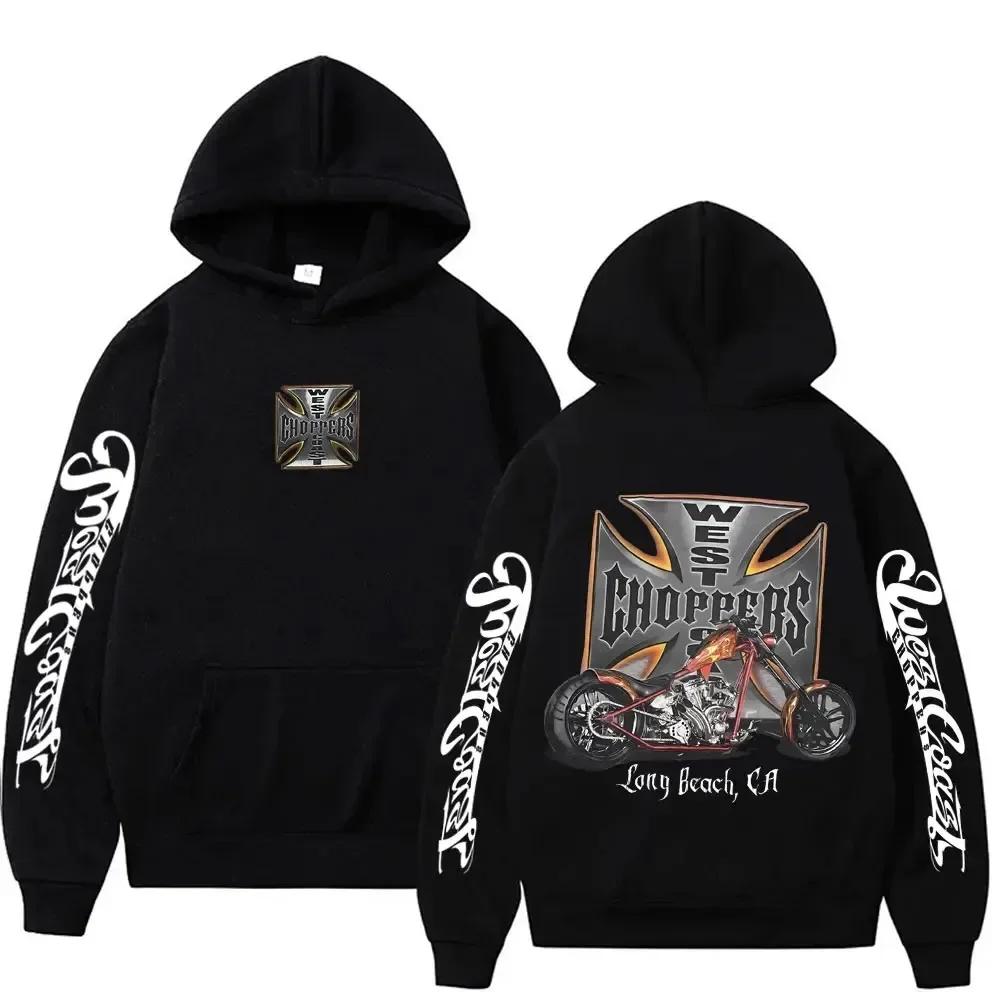 West Coast Chopper Logo Pattern Hoodie, Men's Retro Streetwear, Unisex Long-sleeved Sweatshirt, Men's Gothic Hoodie.