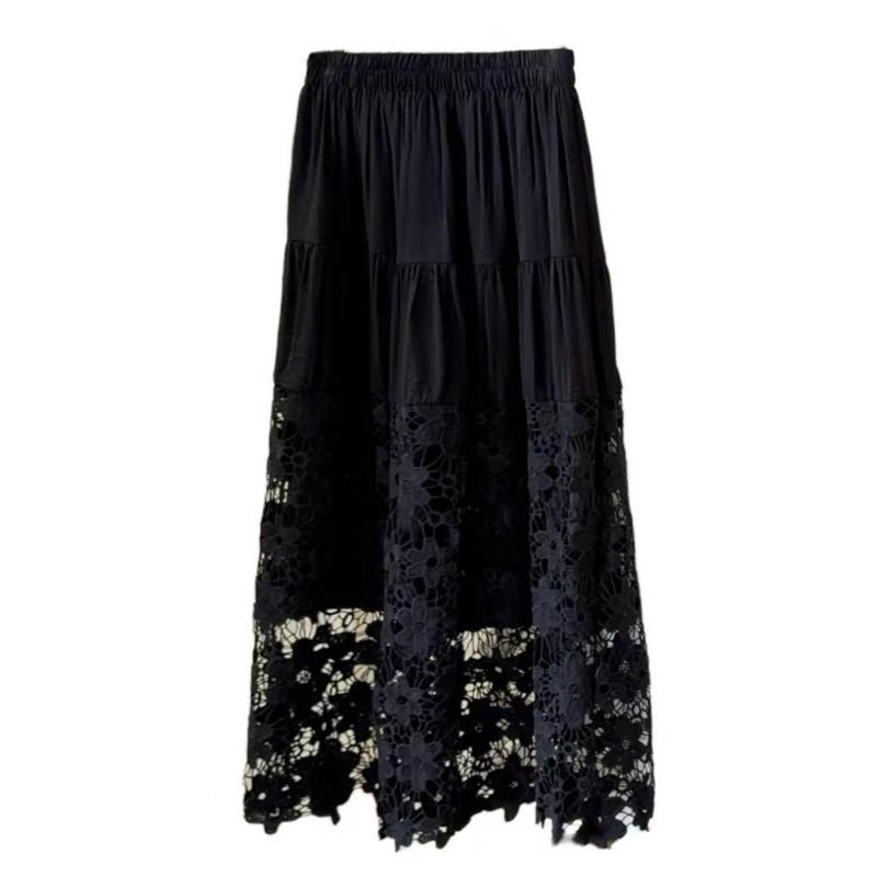 Lace Crochet A-Line Midi Skirt Hollow Patchwork Half Skirt Versatile Designer Women's Skirt JM2619