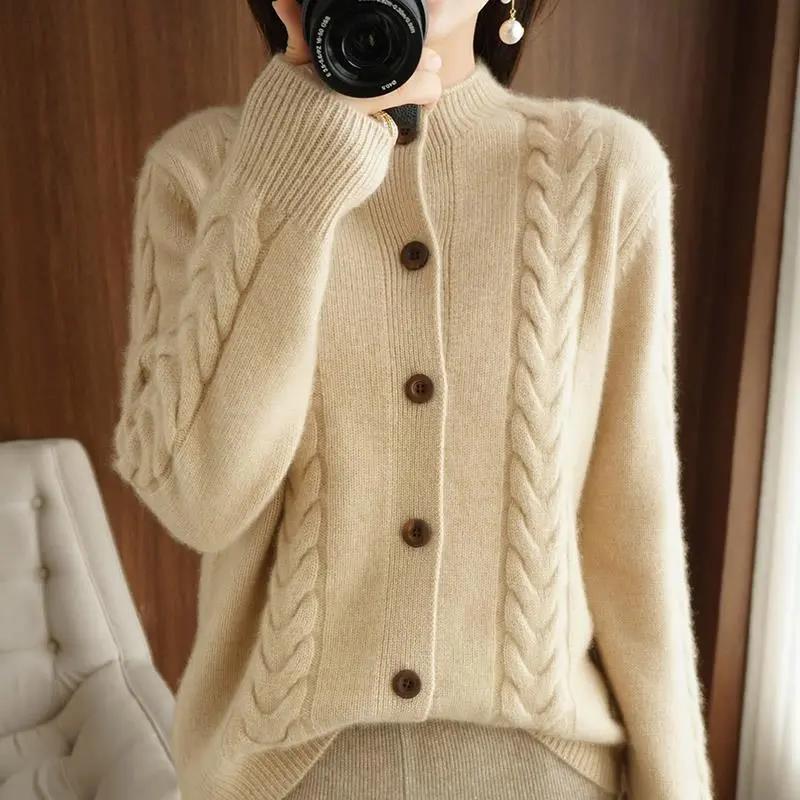 Pull Manteau Cardigan pour Femmes Automne Hiver Grande Taille Couleur Unie Ample Manches Longues Pulls Tricotés Manteau