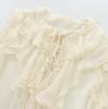 Women's White Ruffled Semi-Transparent Round Neck Tie Long Sleeve Layered Shirt - New French Autumn Design