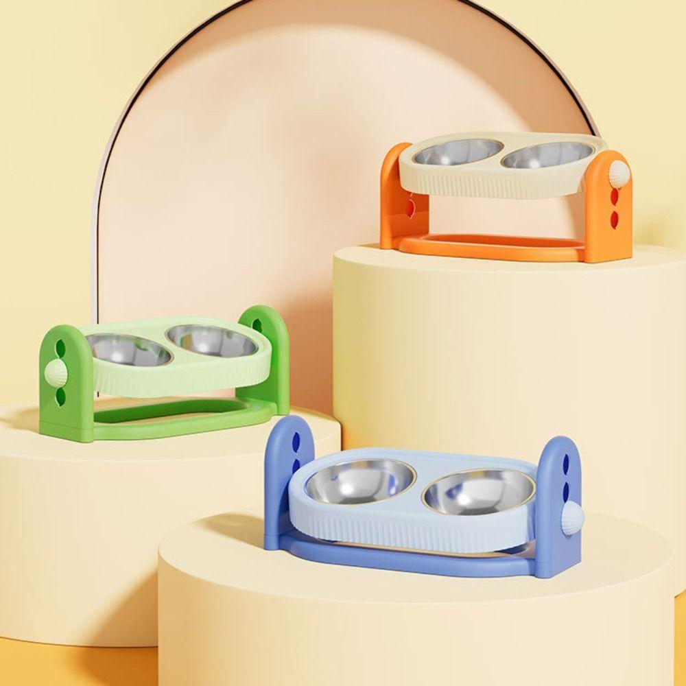 Rotatable Pet High Footed Bowl Double Bowls Adjustable Height Elevated Pet Feeder Bowl Stable Detachable Pet Food Dispenser