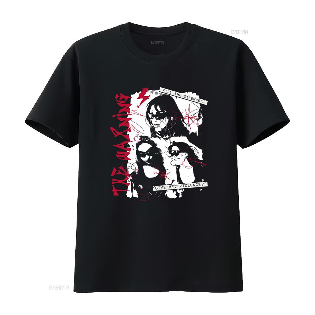 The Warning For Family Black Cotton T Shirt All Size Kill Silence Give Me Violence Print vintage Washed Stretched Comfortable