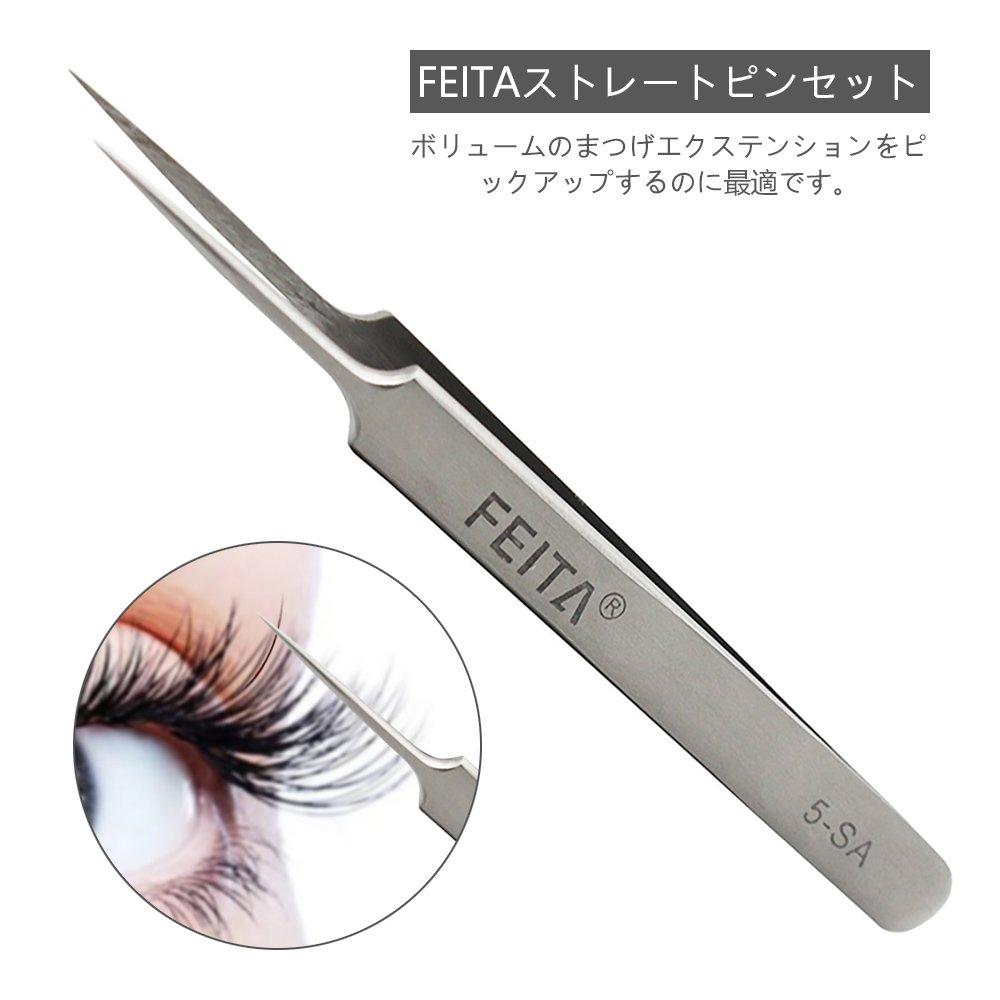 FEITA Stainless Steel Professional with Straight and Curved Heads for Eyelash Fake and Silver Tweezers, Grade, Extensions, Eyelashes, Nails,