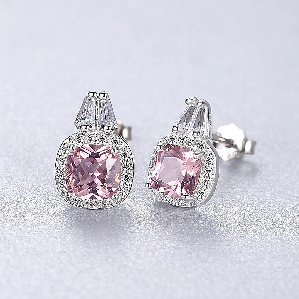 Morganite Pink Stud Earrings Cute 925 Sterling Silver Aesthetic Crystal Stone Earring For Girls Dainty Female Jewelry Gift