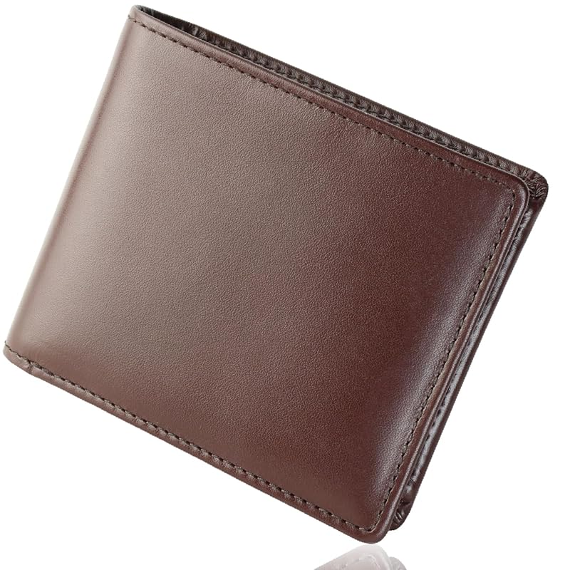 

[Kapon] bifold wallet wallet men s genuine leather BOX type coin purse bi-fold light leather Holds 12 cards hidden pocket (dark brown)