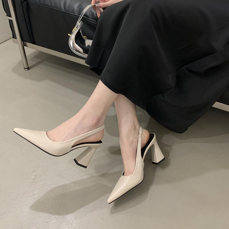 French Style Dress with Pointed High-heeled Sandals, Women's Coarse Single Shoes, Back Empty Toe Sandals, 2025 Summer New Style
