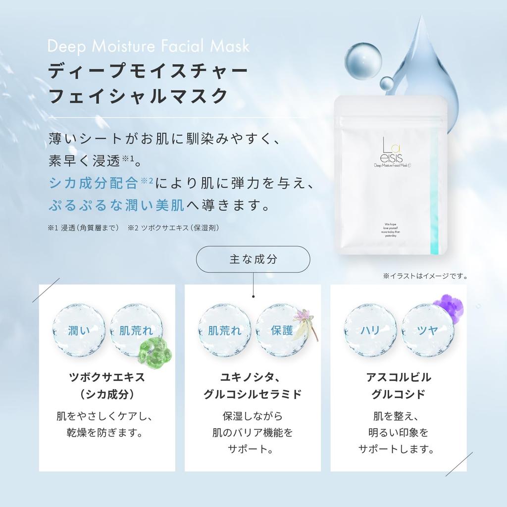 Deep Moisture Facial Made in Contains Cica Face For Dry Sensitive Skin Pack of 5 [Laeisis] Mask, Fragrance-Free, Japan, Ingredients, Mask, Skin, Skin,