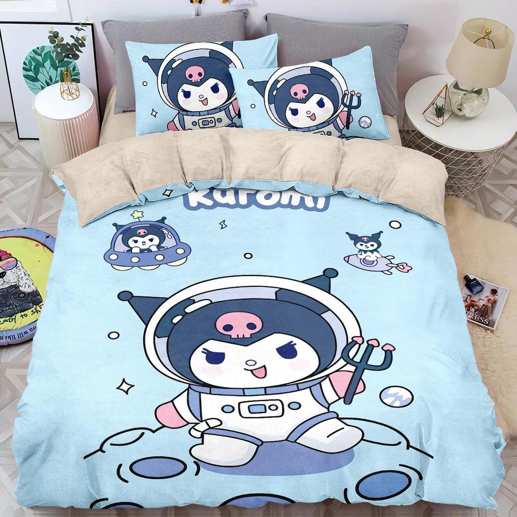 Digital Print Three-Piece Cartoon Cute Kuromi Kuromi Bedding