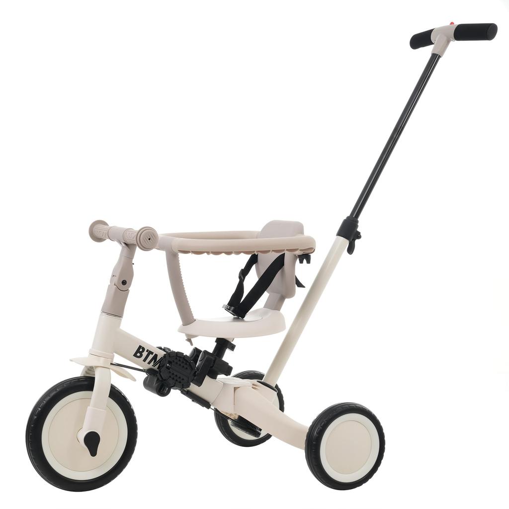 tricycle bicycle original with push bar and safety bar kickboard toy toy for toddlers lightweight kids bike Children's 4-in-1 ride-on (Morandi Brown)