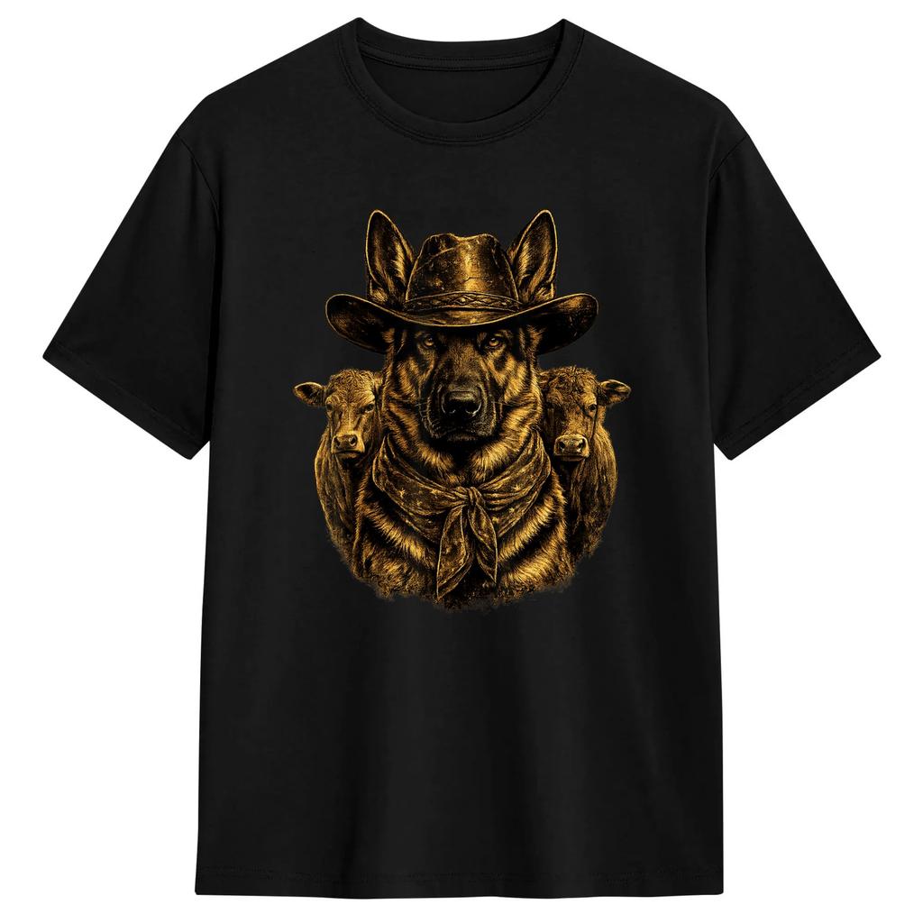 Gerunisex Shepherd Western Graphic Cowboy Dog Smoking Humor Tshirt Beach Fashion Tshirts Pure Cotton Crew Neck Plus Size Tees