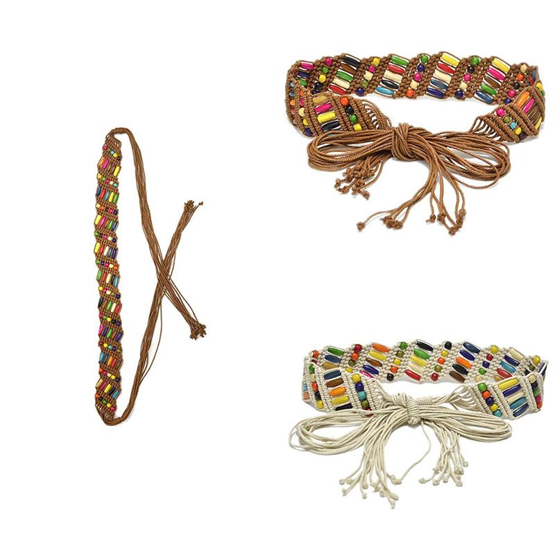 Colourful Wooden Bead Belts Ladies Waist Womens Braided Belt Ethnic Women Handmade Casual Wide