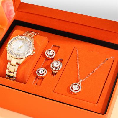 5PCS Luxury Fashion Ladies Watches Simple Girls Business Quartz Watch Male Casual Necklace Bracelet Earrings Wristwatch