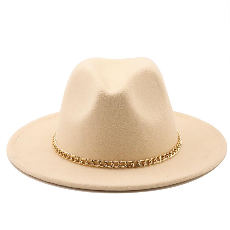 New thin chain accessories European and American autumn and winter solid color woolen top hat European and American fashion jazz hat