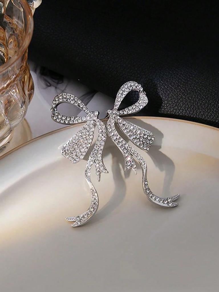 Simple, Full-Diamond Bow Earrings, A Cool-Toned Style, Perfect As A Valentine'S Day Gift, A Present For Mom, Or A Mother'S Day Gift