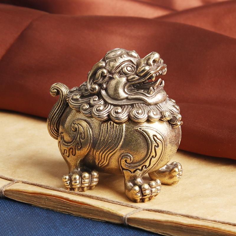Brass Roaring Desktop Ornament Auspicious Beast Sandalwood Incense Burner Craft Artifact Collectible Old Co