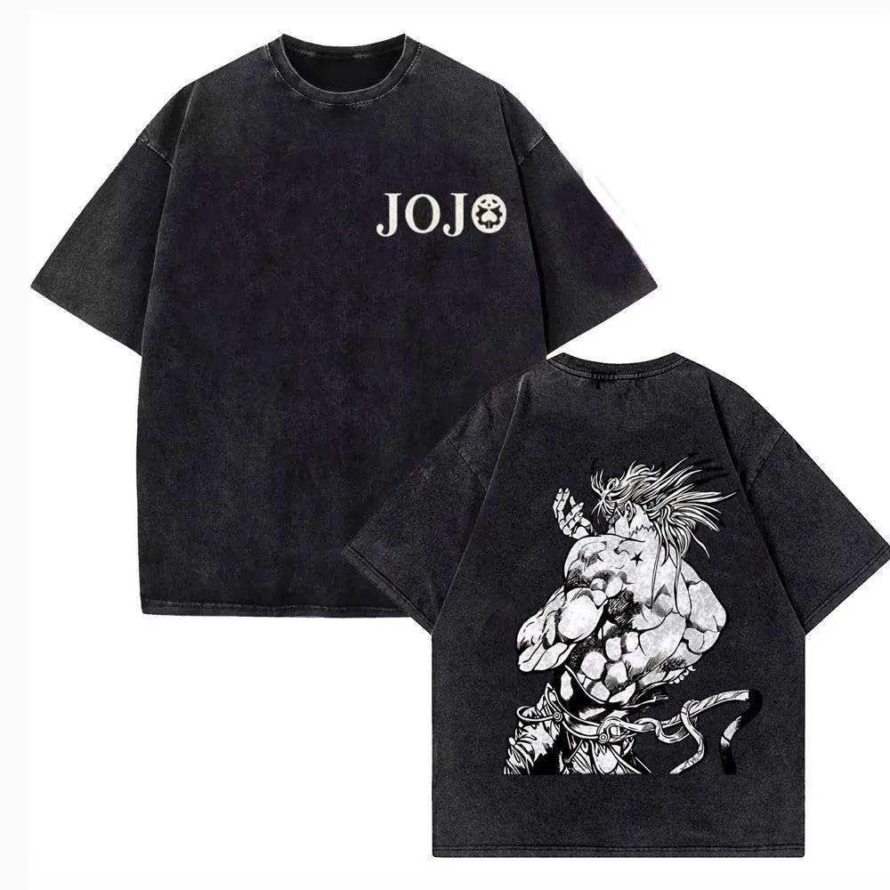 Vintage Washed TShirt JoJo Bizarre Adventure Gyro Zeppeli Streetwear T-shirt Anime Print Casual Loose Short Sleeve Tshirt